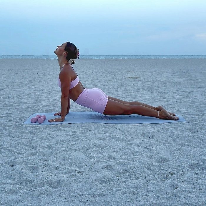 Upward-facing stretch on the mat